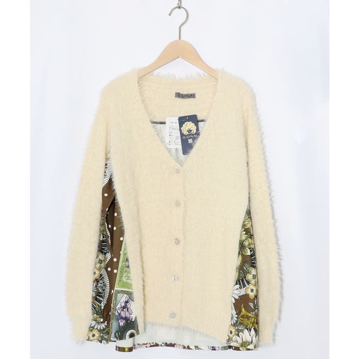 アイボリー | 芸術と音楽と花のコラージュ柄ロングカーディガン | ScoLar