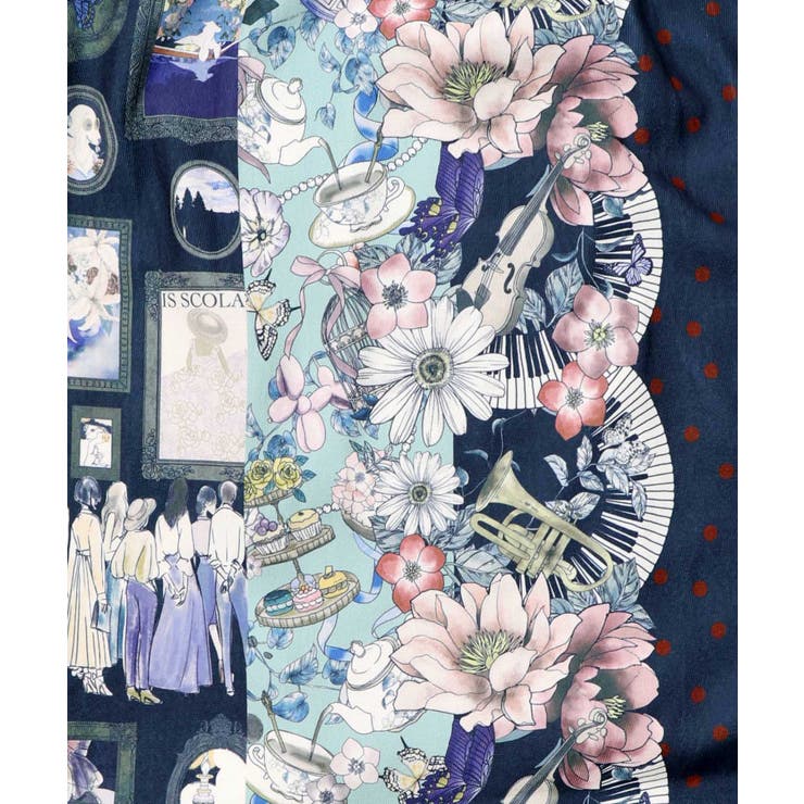 芸術と音楽と花のコラージュ柄ロングカーディガン | ScoLar | 詳細画像14 