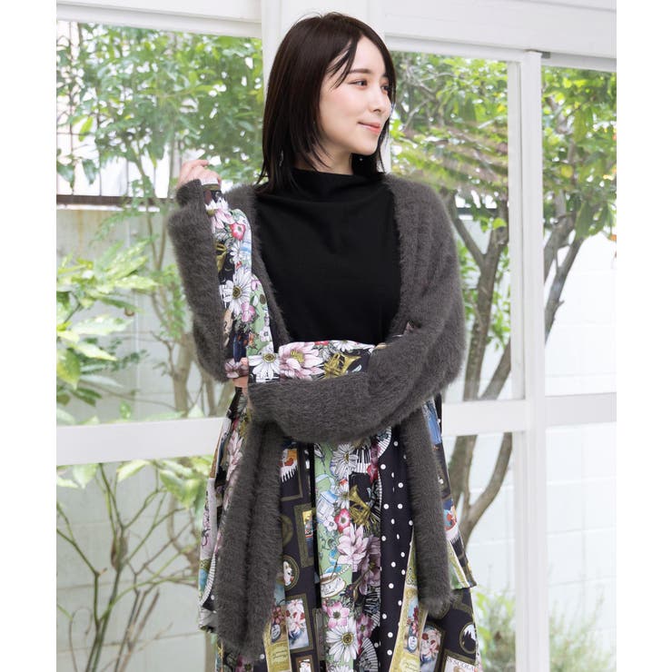 芸術と音楽と花のコラージュ柄ロングカーディガン | ScoLar | 詳細画像2 