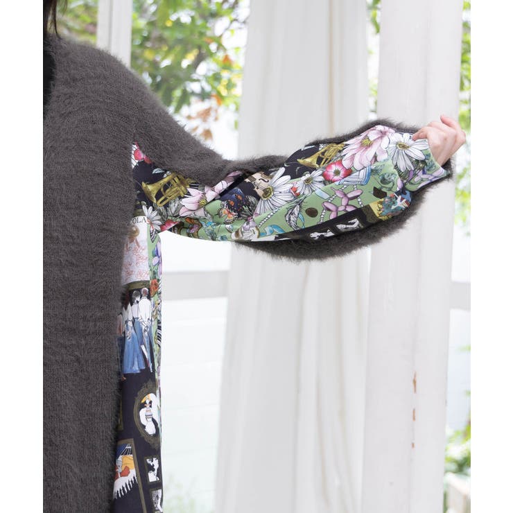 芸術と音楽と花のコラージュ柄ロングカーディガン | ScoLar | 詳細画像7 