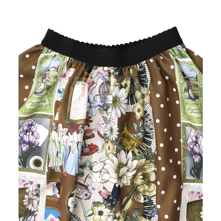 芸術と音楽と花のコラージュ柄フレアスカート | ScoLar | 詳細画像10 