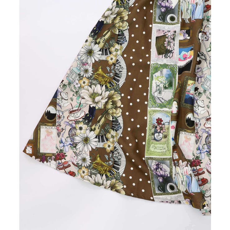 芸術と音楽と花のコラージュ柄フレアスカート | ScoLar | 詳細画像11 