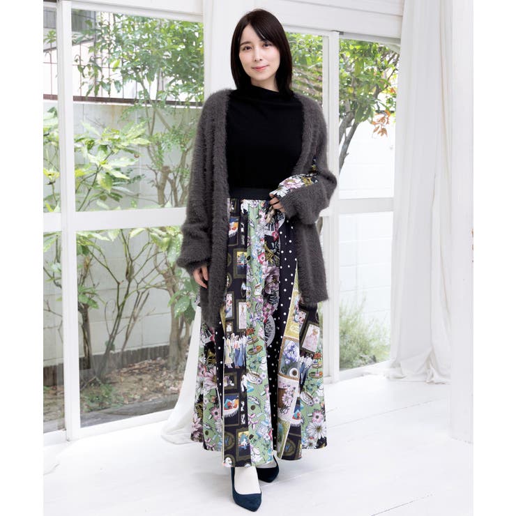 芸術と音楽と花のコラージュ柄フレアスカート | ScoLar | 詳細画像7 