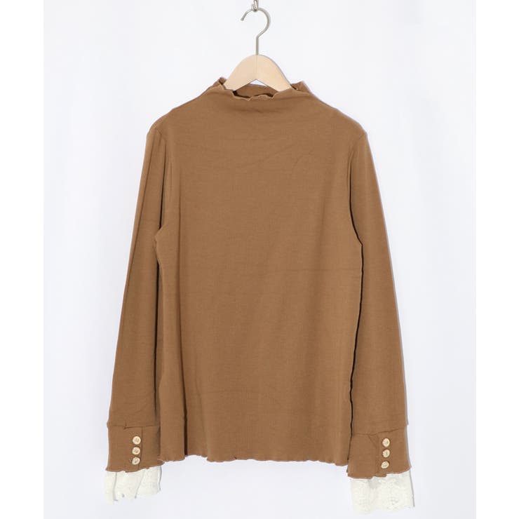 ブラウン | 起毛テレコ×レース袖 ニットロンT | ScoLar