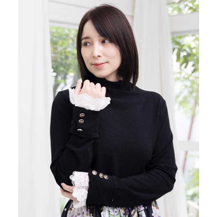 ブラック | 起毛テレコ×レース袖 ニットロンT | ScoLar