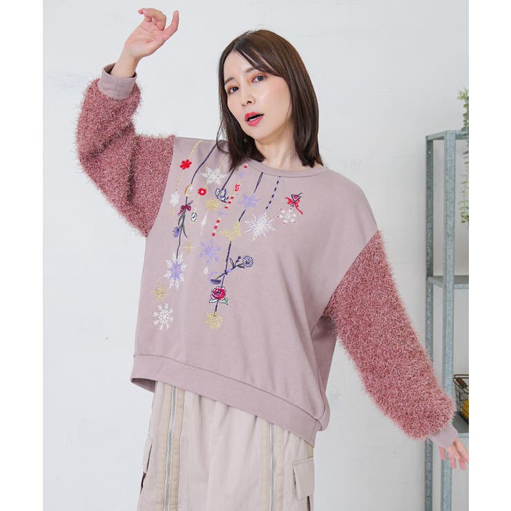 雪の結晶ガーランド刺繍裏毛×ラメフェザーニット | ScoLar | 詳細画像12 