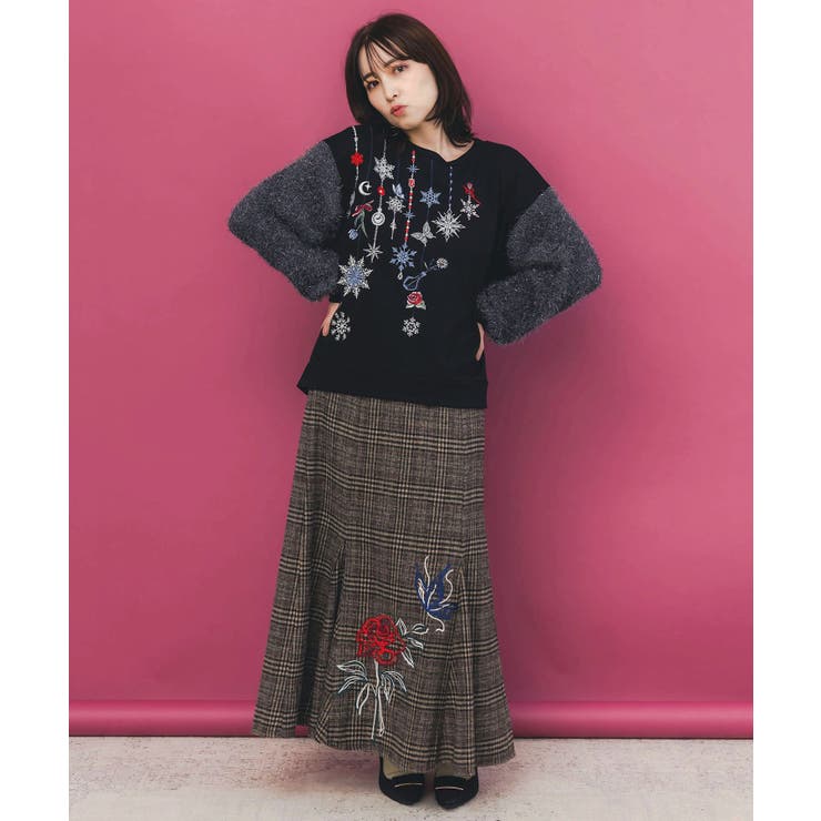 雪の結晶ガーランド刺繍裏毛×ラメフェザーニット | ScoLar | 詳細画像1 