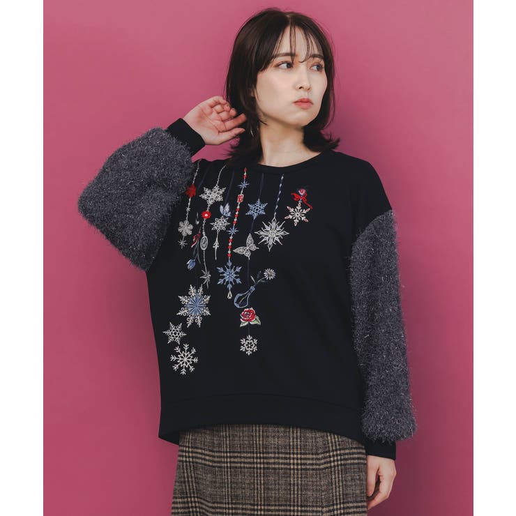 雪の結晶ガーランド刺繍裏毛×ラメフェザーニット | ScoLar | 詳細画像2 