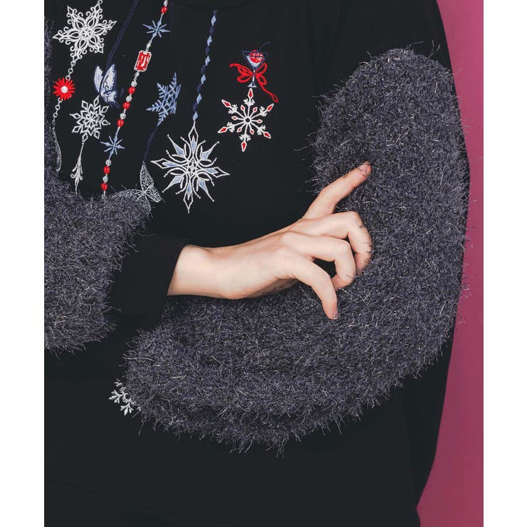 雪の結晶ガーランド刺繍裏毛×ラメフェザーニット | ScoLar | 詳細画像5 