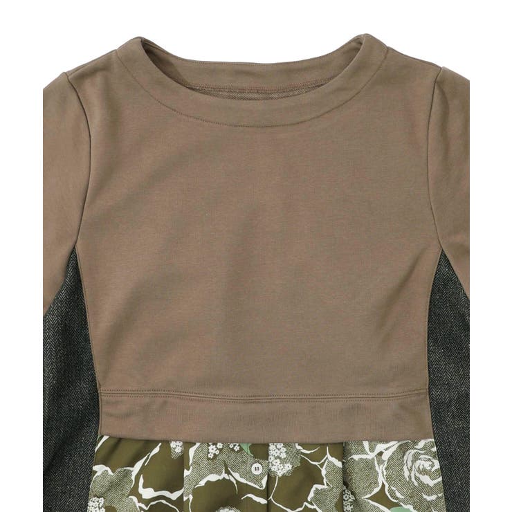 花柄ヘリンボーン×裏毛×布帛 異素材切替ワンピース | ScoLar | 詳細画像12 