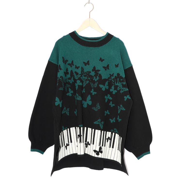 ピアノ×蝶柄バイカラーニットプルオーバー | ScoLar | 詳細画像8 