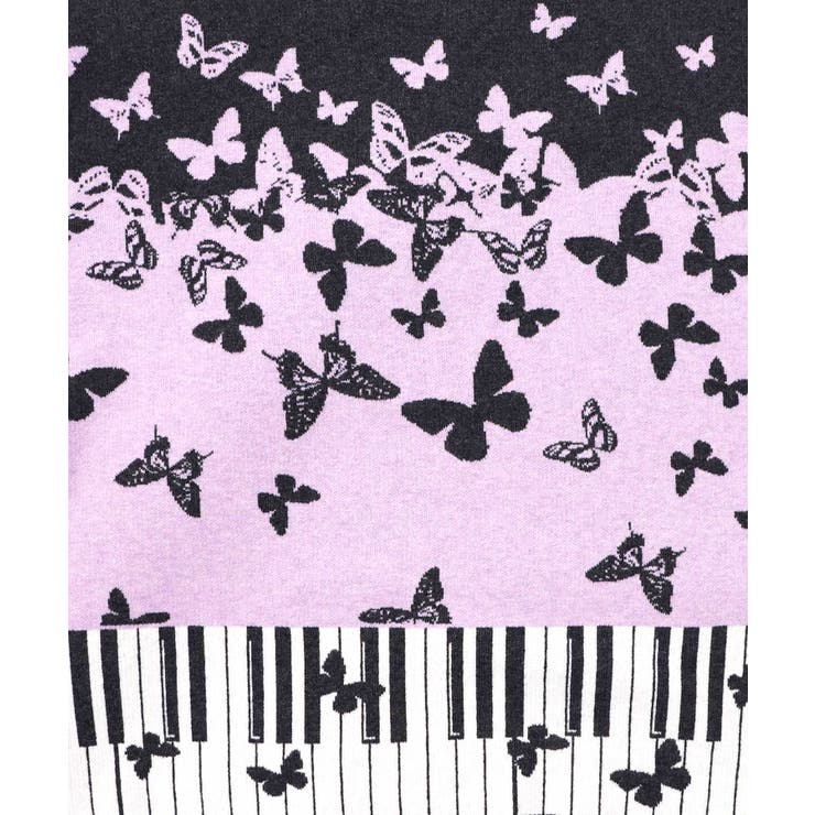 ピアノ×蝶柄バイカラーニットプルオーバー[品番：SRSW0002233]｜ScoLar