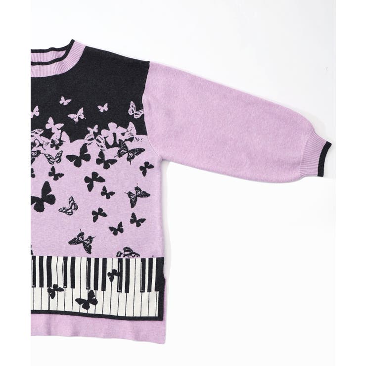 ピアノ×蝶柄バイカラーニットプルオーバー | ScoLar | 詳細画像13 