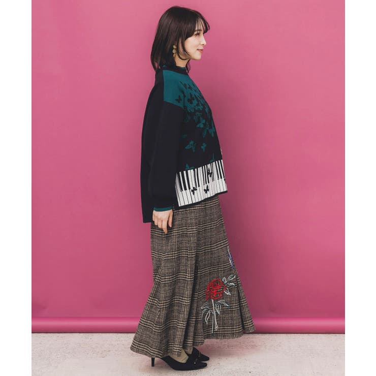 ピアノ×蝶柄バイカラーニットプルオーバー | ScoLar | 詳細画像5 