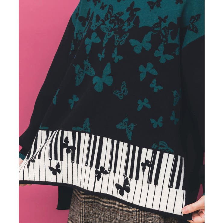 ピアノ×蝶柄バイカラーニットプルオーバー | ScoLar | 詳細画像7 