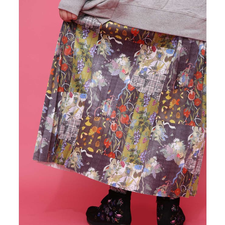 豊穣と繁栄柄スウェードポンチプリーツスカート | ScoLar | 詳細画像9 