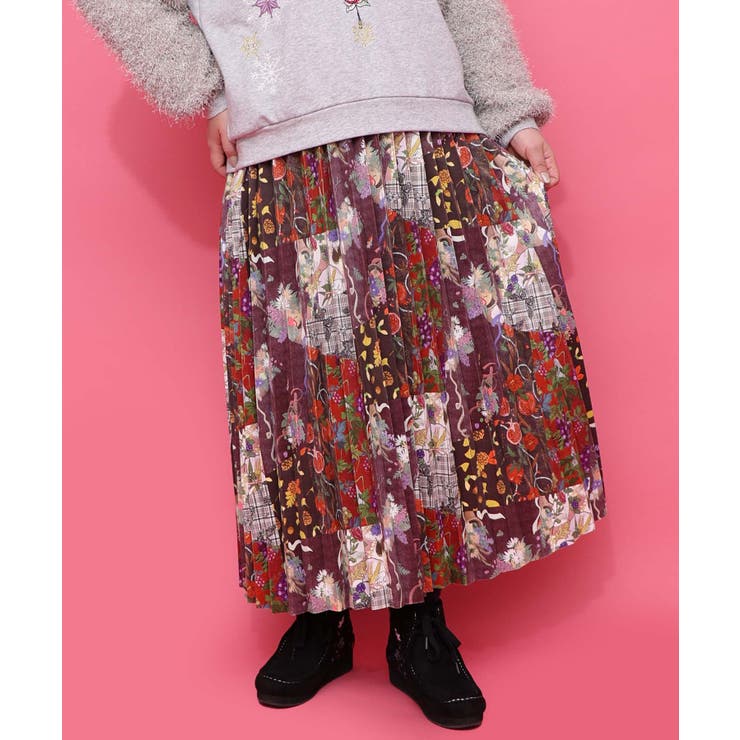 豊穣と繁栄柄スウェードポンチプリーツスカート | ScoLar | 詳細画像10 