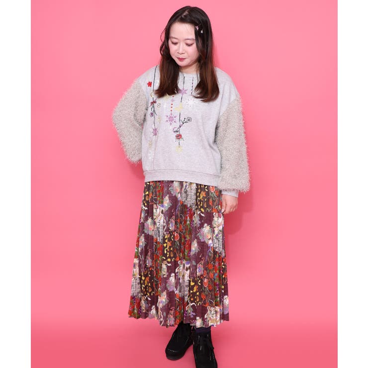 豊穣と繁栄柄スウェードポンチプリーツスカート | ScoLar | 詳細画像11 