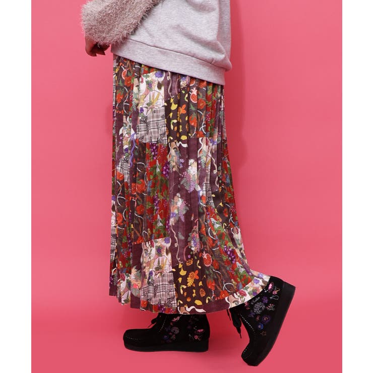 豊穣と繁栄柄スウェードポンチプリーツスカート | ScoLar | 詳細画像12 