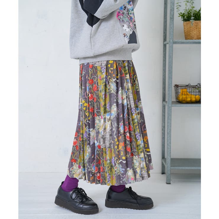 豊穣と繁栄柄スウェードポンチプリーツスカート | ScoLar | 詳細画像2 