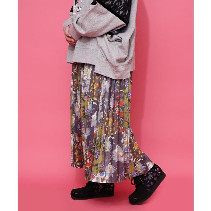 豊穣と繁栄柄スウェードポンチプリーツスカート | ScoLar | 詳細画像7 