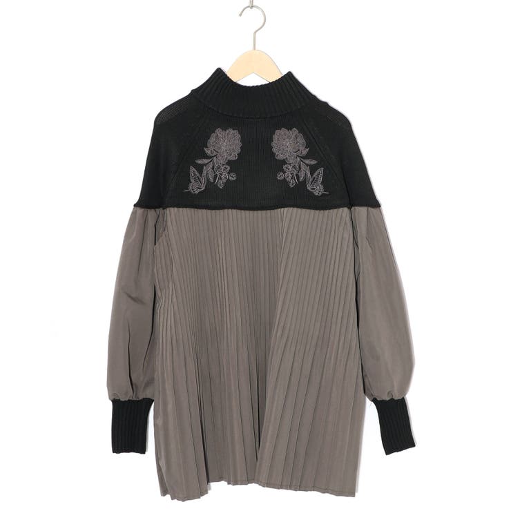 花刺繍ニット×プリーツ異素材切替プルオーバー | ScoLar | 詳細画像9 