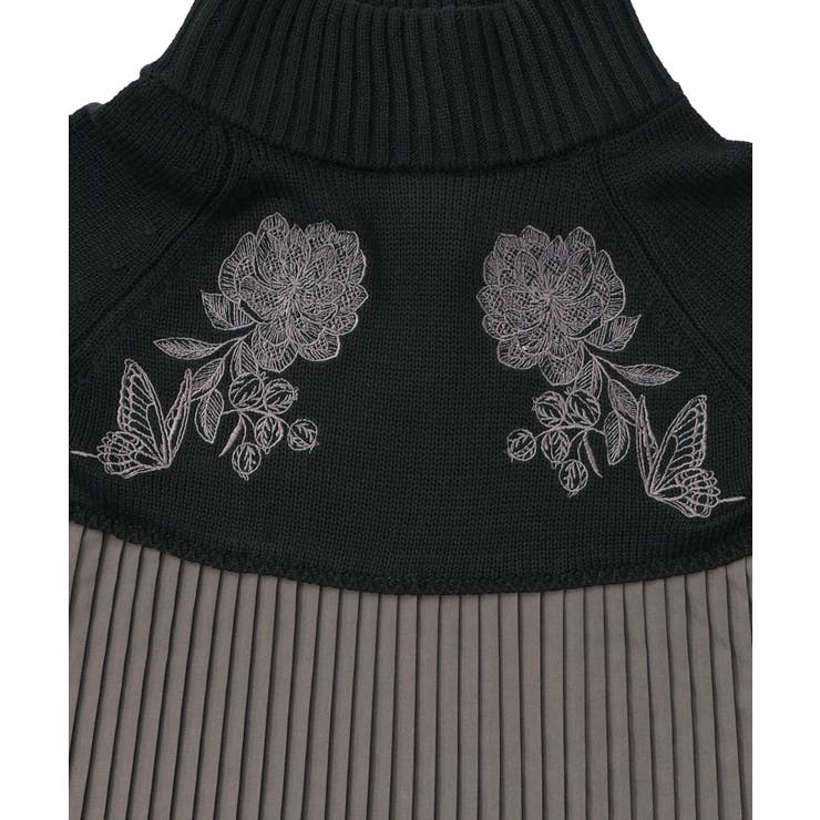 花刺繍ニット×プリーツ異素材切替プルオーバー | ScoLar | 詳細画像10 