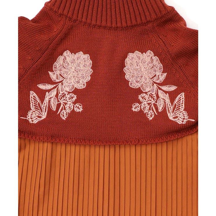 花刺繍ニット×プリーツ異素材切替プルオーバー | ScoLar | 詳細画像12 