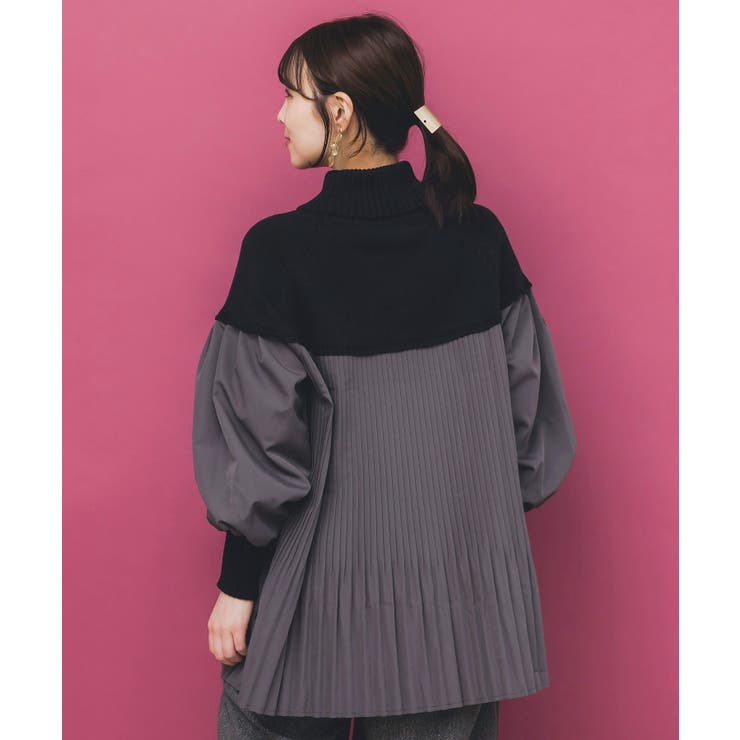 花刺繍ニット×プリーツ異素材切替プルオーバー | ScoLar | 詳細画像4 