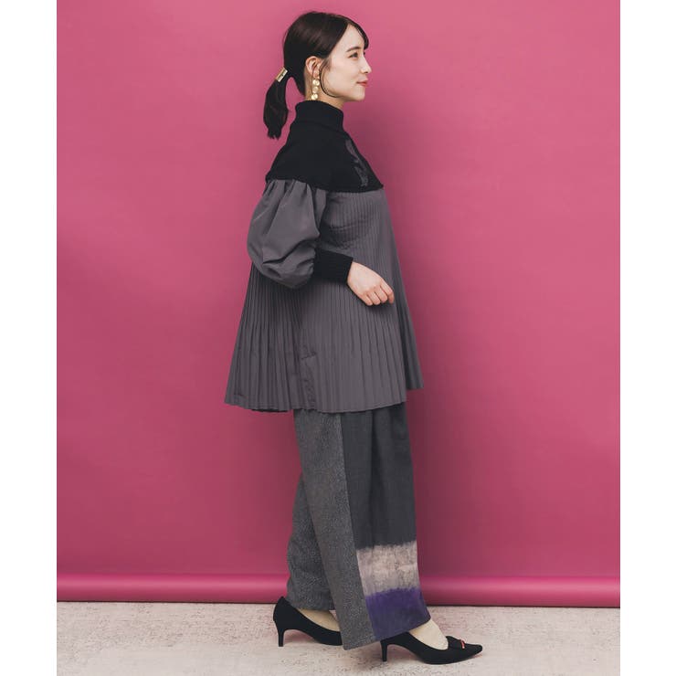 花刺繍ニット×プリーツ異素材切替プルオーバー | ScoLar | 詳細画像5 