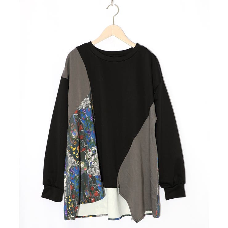 花蝶柄×無地リメイク風 異素材切替プルオーバー | ScoLar | 詳細画像7 