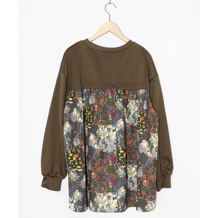 花蝶柄×無地リメイク風 異素材切替プルオーバー | ScoLar | 詳細画像12 