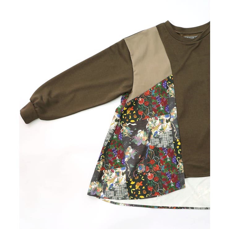 花蝶柄×無地リメイク風 異素材切替プルオーバー | ScoLar | 詳細画像15 