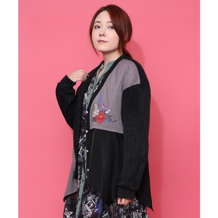 3素材ミックス花×蝶刺繍カーディガン | ScoLar | 詳細画像3 