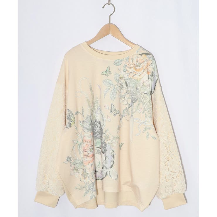 アイボリー | 花蝶裏毛×レース切替プルオーバー | ScoLar