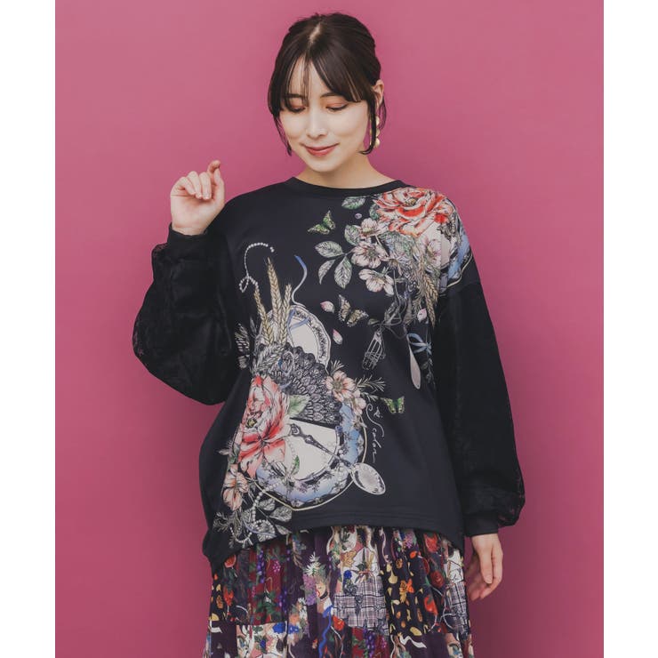 花蝶裏毛×レース切替プルオーバー | ScoLar | 詳細画像1 