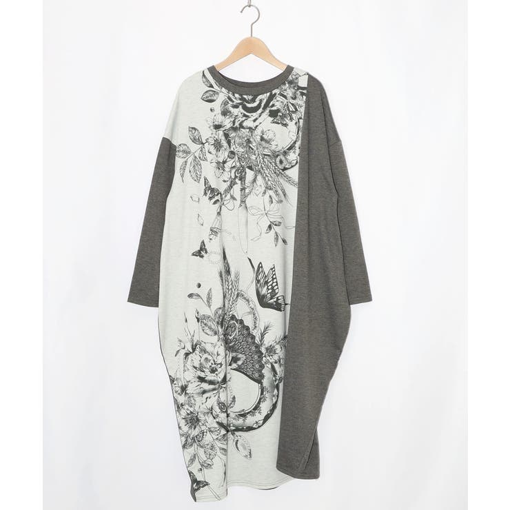 チャコールグレー | 花柄×無地バイカラー裏毛ワンピース | ScoLar