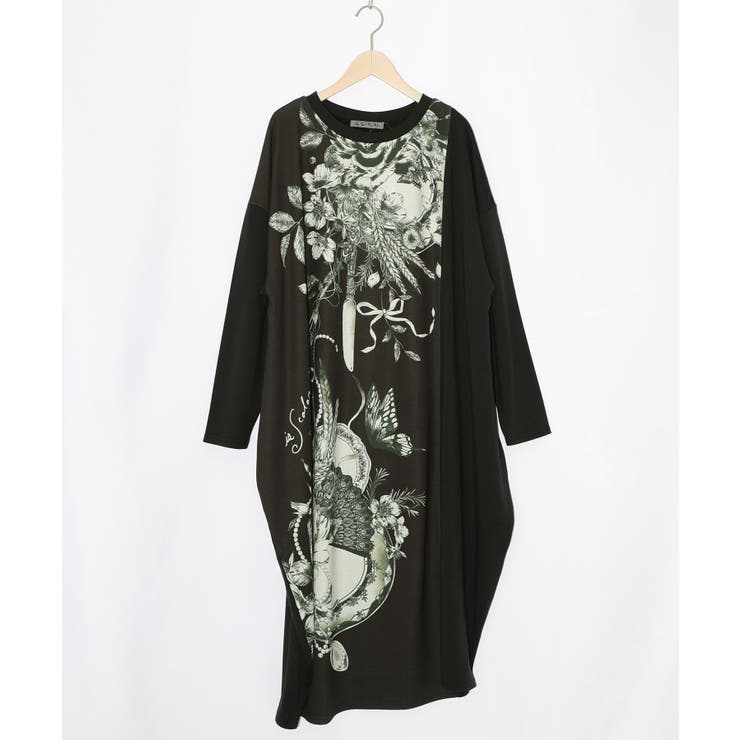 花柄×無地バイカラー裏毛ワンピース | ScoLar | 詳細画像8 