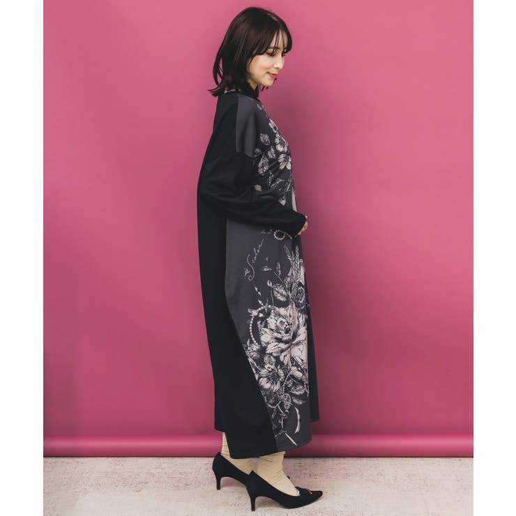 花柄×無地バイカラー裏毛ワンピース | ScoLar | 詳細画像2 