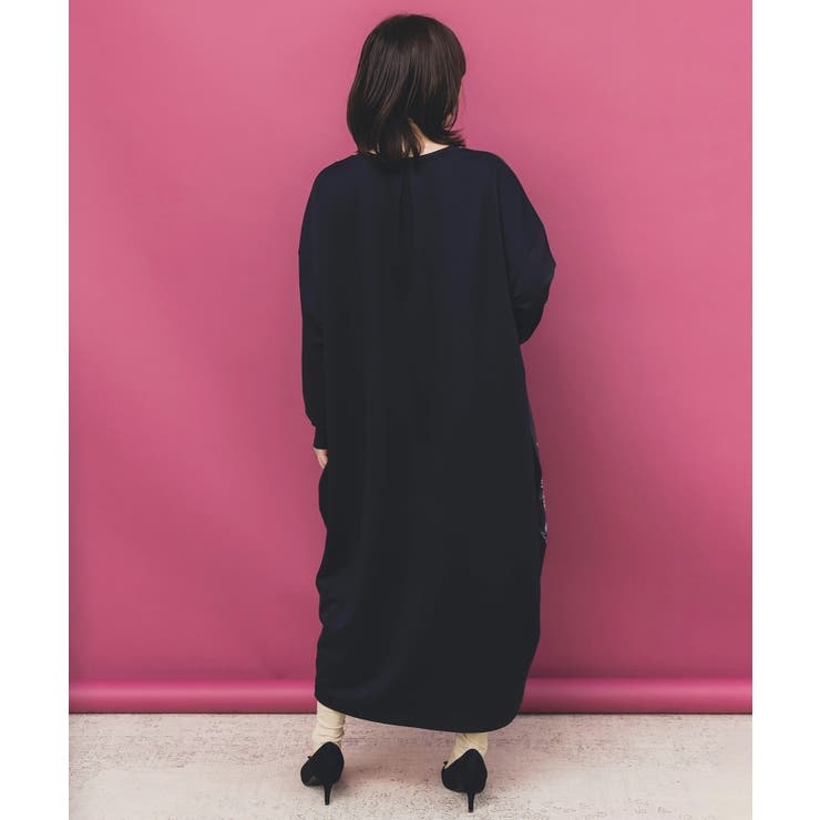 花柄×無地バイカラー裏毛ワンピース | ScoLar | 詳細画像3 