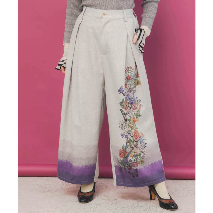 杢グレー | 花柄裾グラデラメツイード×裏地パンツ | ScoLar