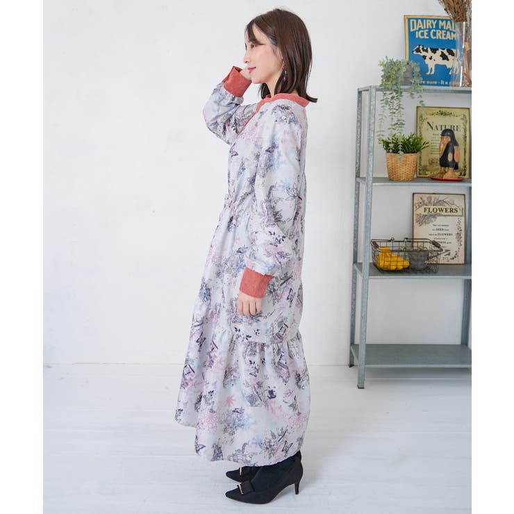 星座・楽器・雪の結晶柄 布帛×コーデュロイワンピース | ScoLar | 詳細画像1 