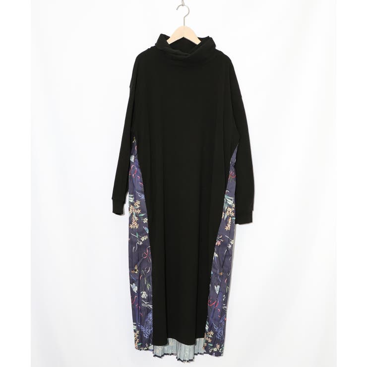 花柄素材切替タートルネックワンピース | ScoLar | 詳細画像15 