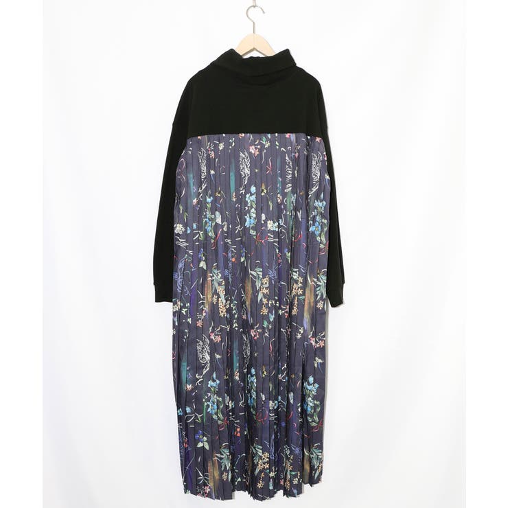 花柄素材切替タートルネックワンピース | ScoLar | 詳細画像16 