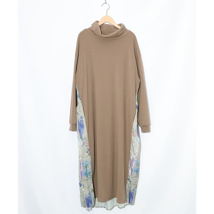 花柄素材切替タートルネックワンピース | ScoLar | 詳細画像18 