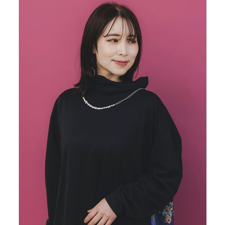 花柄素材切替タートルネックワンピース | ScoLar | 詳細画像2 