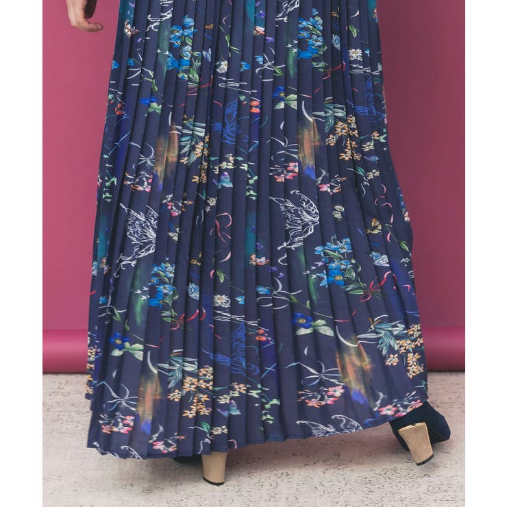 花柄素材切替タートルネックワンピース | ScoLar | 詳細画像7 