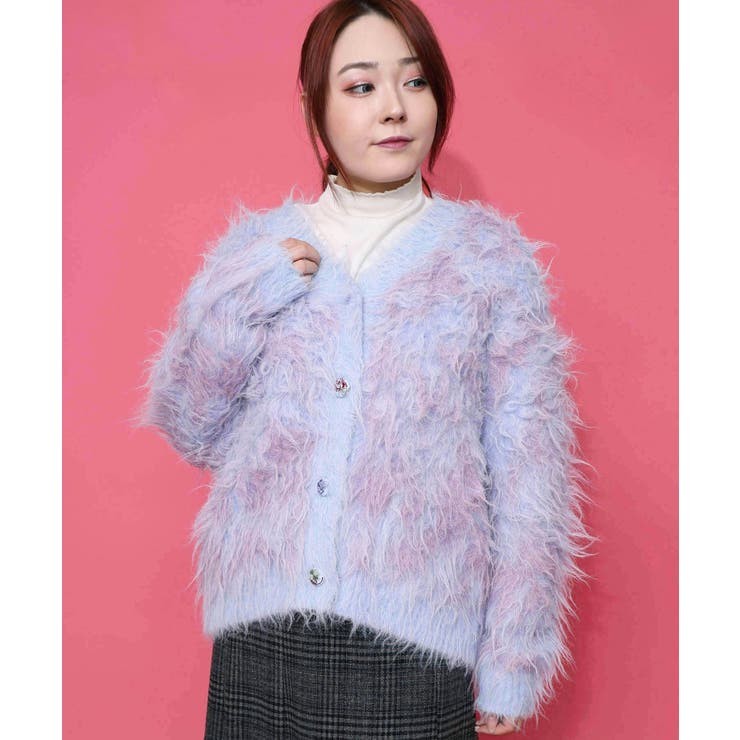 サックス | マーブル模様シャギーニットカーディガン | ScoLar