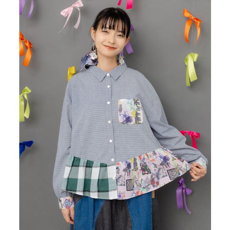 ネイビー | チェック切替シャツ | ScoLar