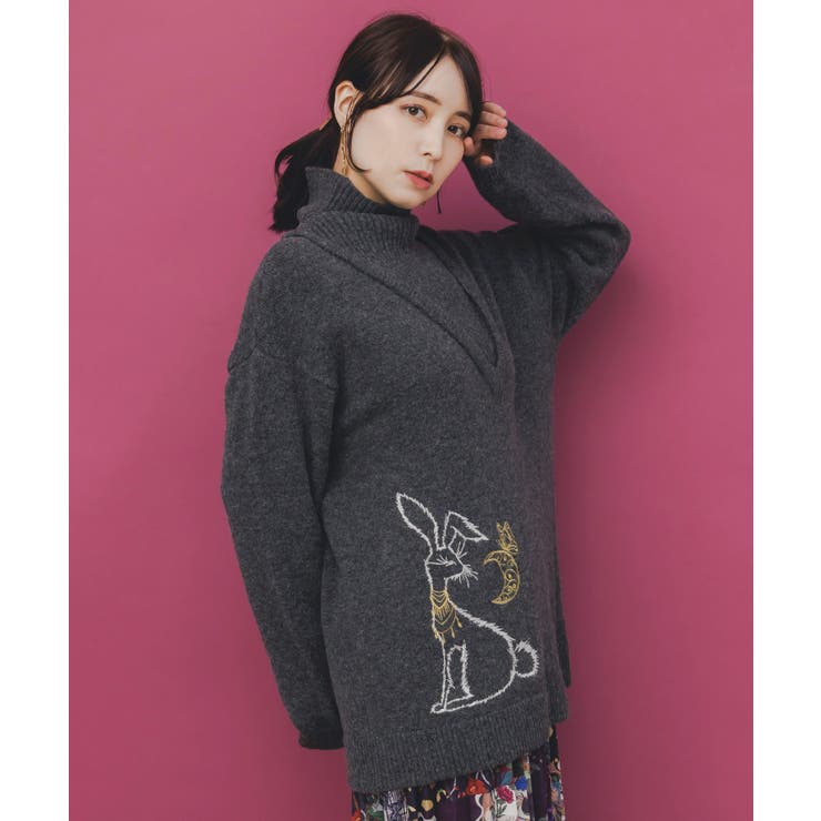 うさぎ柄ニットチュニック | ScoLar | 詳細画像2 